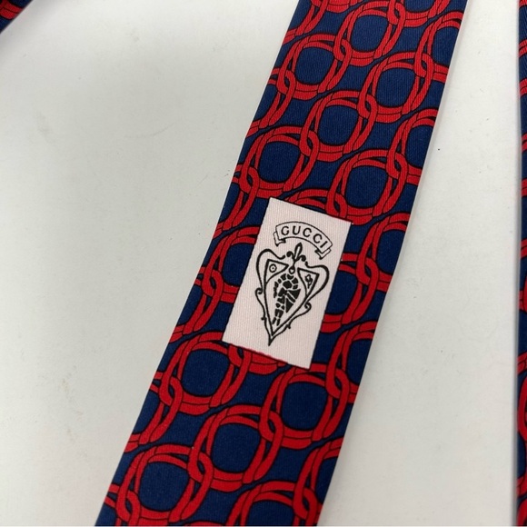 Gucci Mens Tie Silk Necktie Red Blue Authenticated - Picture 4 of 12